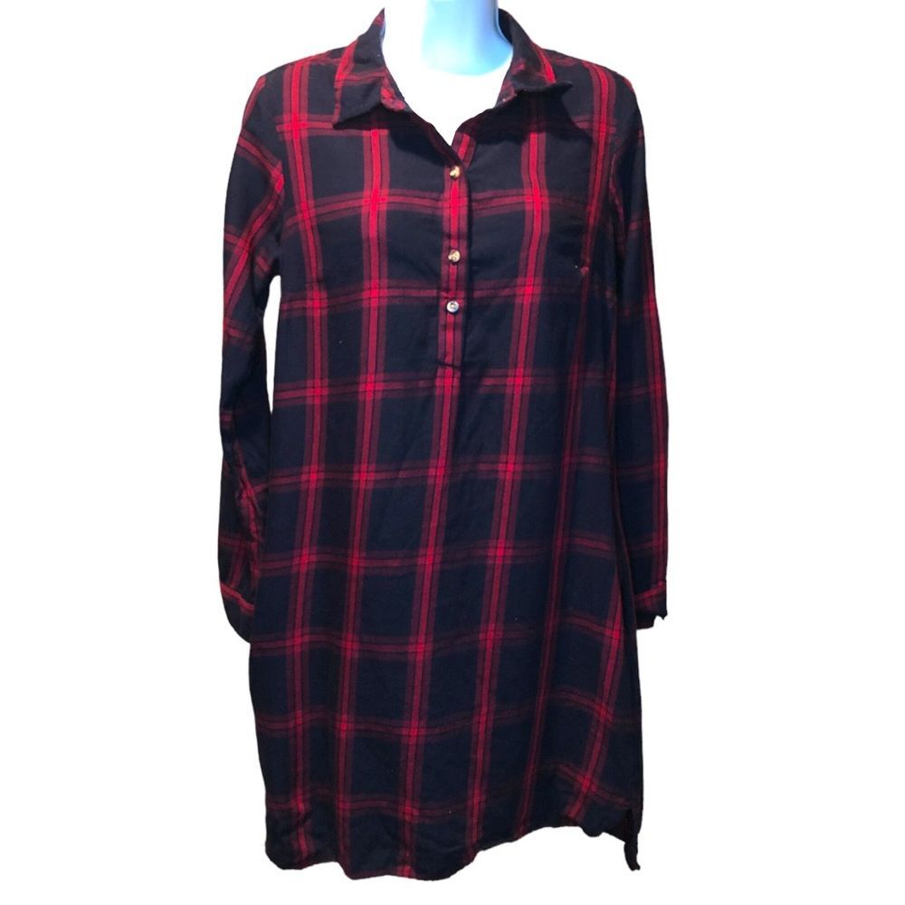 Charming Charlie Blue & Red Plaid Long Sleeve Dress size Small 100% Cotton PJ